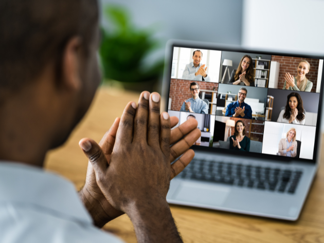 Lawyers and product managers practicing so what communication for lawyers during a virtual meeting.