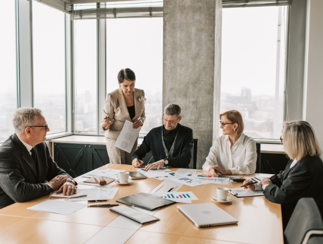 Product counsel and business team evaluating a product decision together
